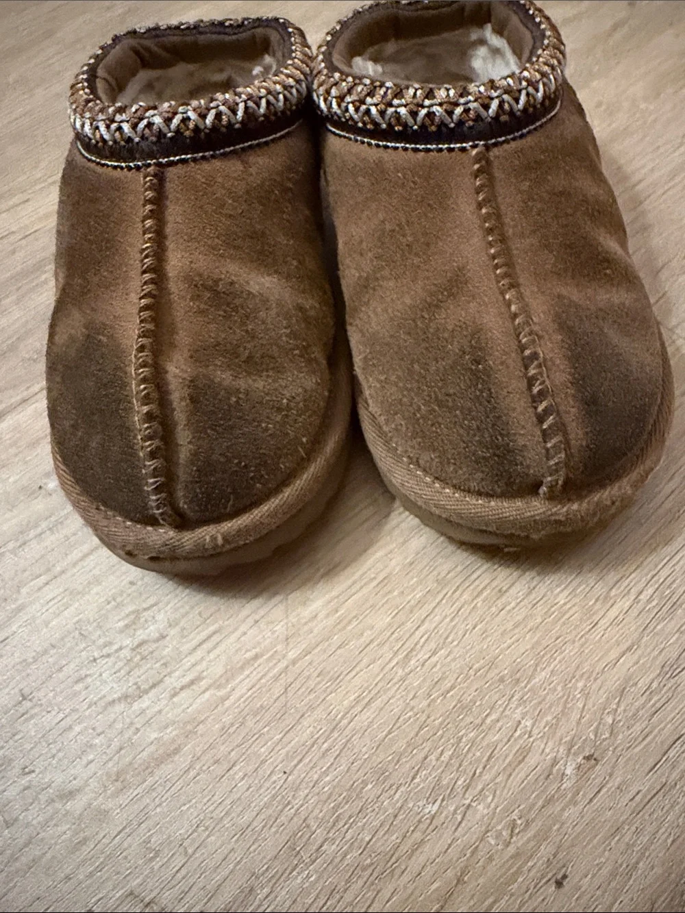 UGG Brown Plush-Lined Kids Slip-On Slippers